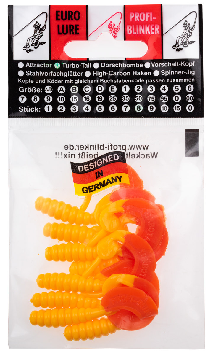 ProfiBlinker Turbotail Größe B 6,5cm Schwefel-Gelb / Rot / 8er Pack 