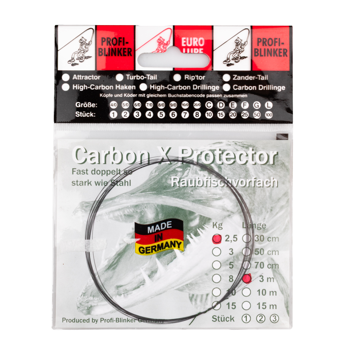 ProfiBlinker Carbon X Protector Raubfischvorfach / 2,5 kg Tragkraft / 3 Meter 