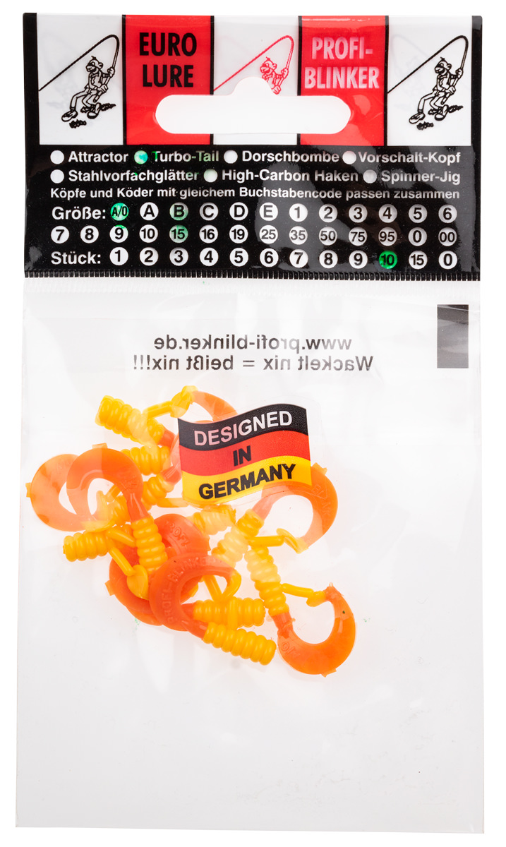 ProfiBlinker Turbotail Größe A/0 3cm Schwefel-Gelb / Rot / 10er Pack 