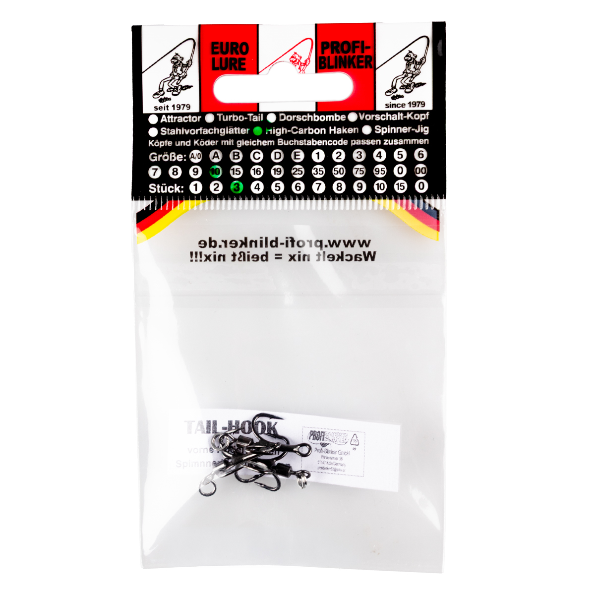 ProfiBlinker Tail-Hook Drilling xx-strong / Titan / Größe 10 / Edelstahl-Splintring / 3er Pack 