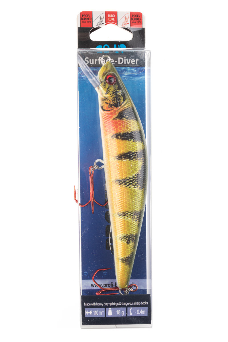 ProfiBlinker Go Up Wobbler (Flachläufer) Barsch / Größe 11cm mit 2 Drillingen