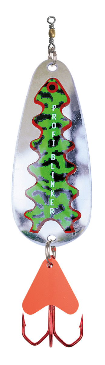 Profiblinker Der Profi-Blinker mit High-Carbon Drilling Silber mit Reflex-Folie / Grün-Getigert-Dekor / Größe A / 5g / 35mm