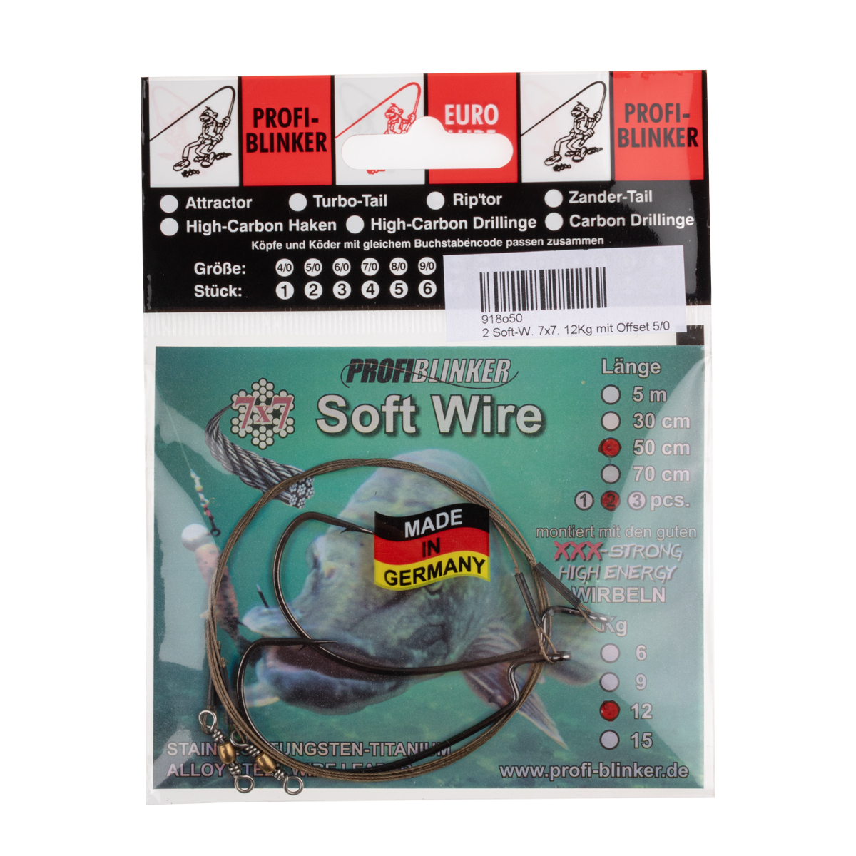 ProfiBlinker Soft-Wire Montage 7x7 mit Offset Haken Größe 5/0 / 50cm / Tragkraft 12kg / 2er Pack