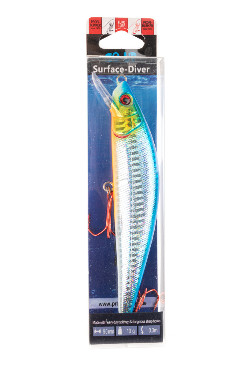 ProfiBlinker Go Up Wobbler (Flachläufer) Ozean-Blau / Größe 9cm mit 2 Drillingen