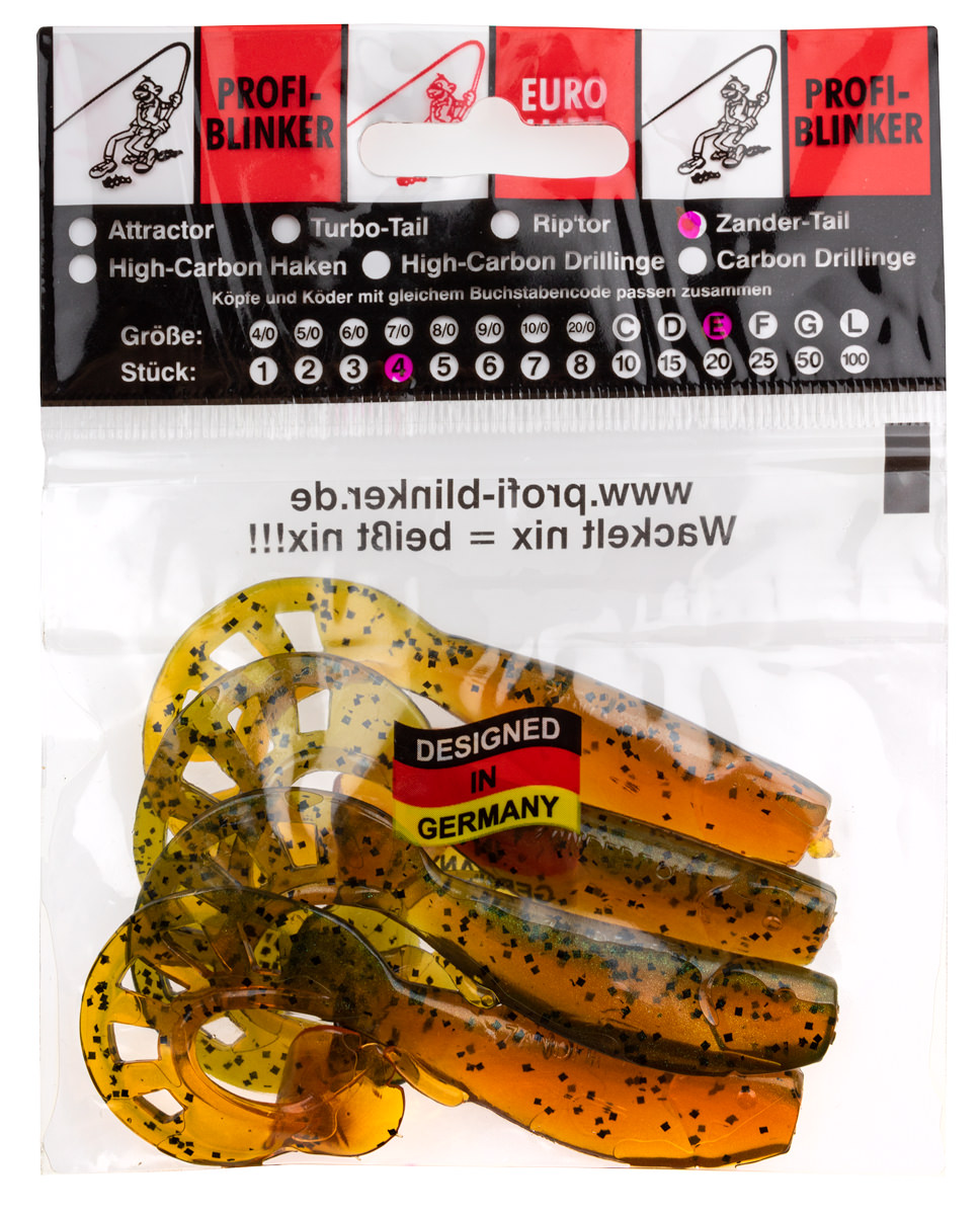 ProfiBlinker Zandertail Größe E 11,5cm Kaulbarsch / Glanz-Effekt / 10er Pack 