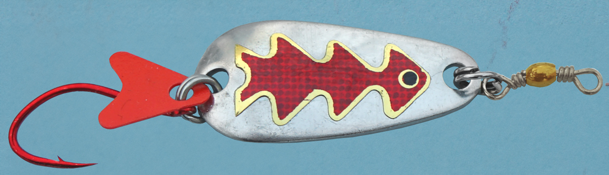 Profi-Spoon aus V2A-Edelstahl mit roten Einzelhaken / Silber mit Reflex-Folie / Rot-Metallic-Dekor / Größe A / 5g / 35mm