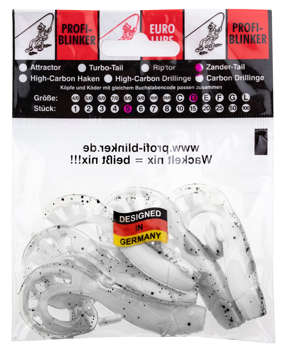 ProfiBlinker Zandertail Größe D 10cm Kristall-Weiß / 5er Pack 