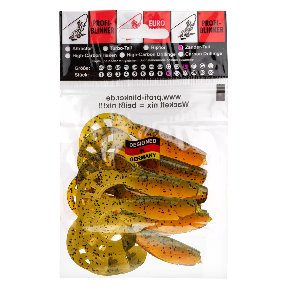 ProfiBlinker Zandertail Größe E 11,5cm Kaulbarsch / Glanz-Effekt / 10er Pack 