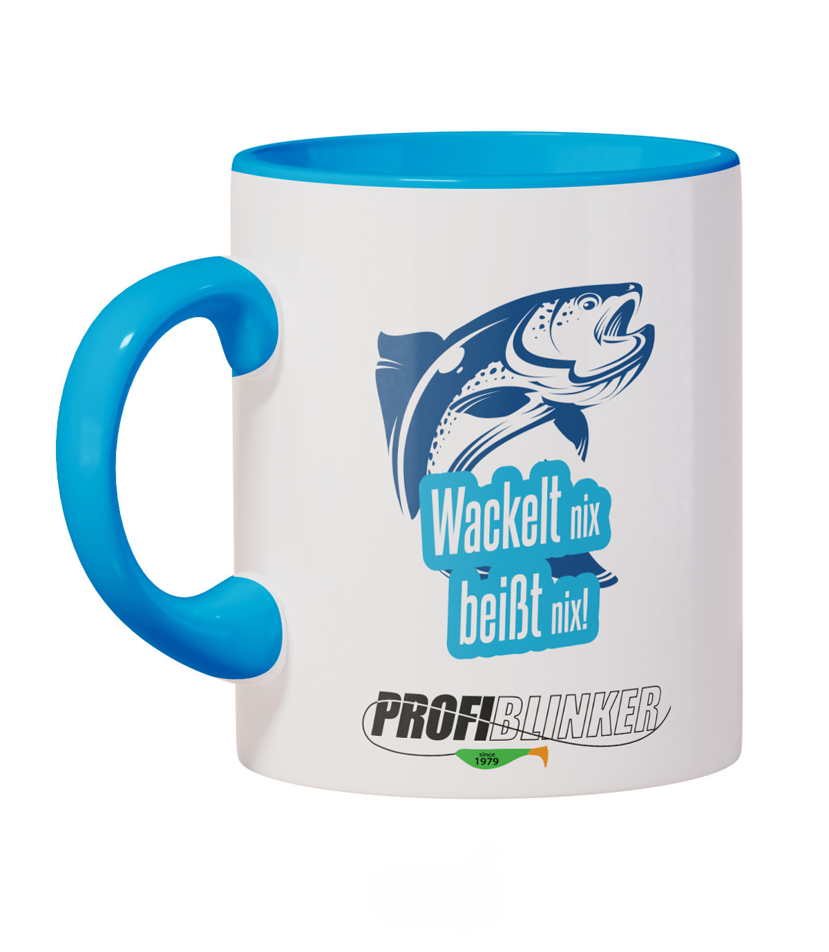 ProfiBlinker Kaffeepott Keramik hellblau - Motiv ''Wackelt nix beißt nix'' 