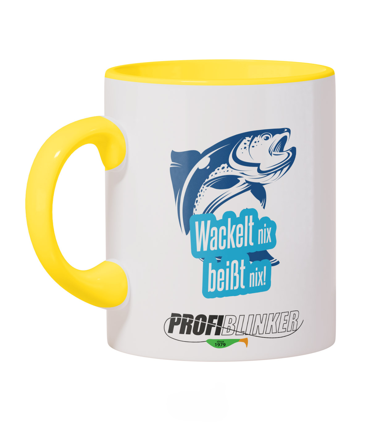 ProfiBlinker Kaffeepott Keramik gelb - Motiv ''Wackelt nix beißt nix'' 