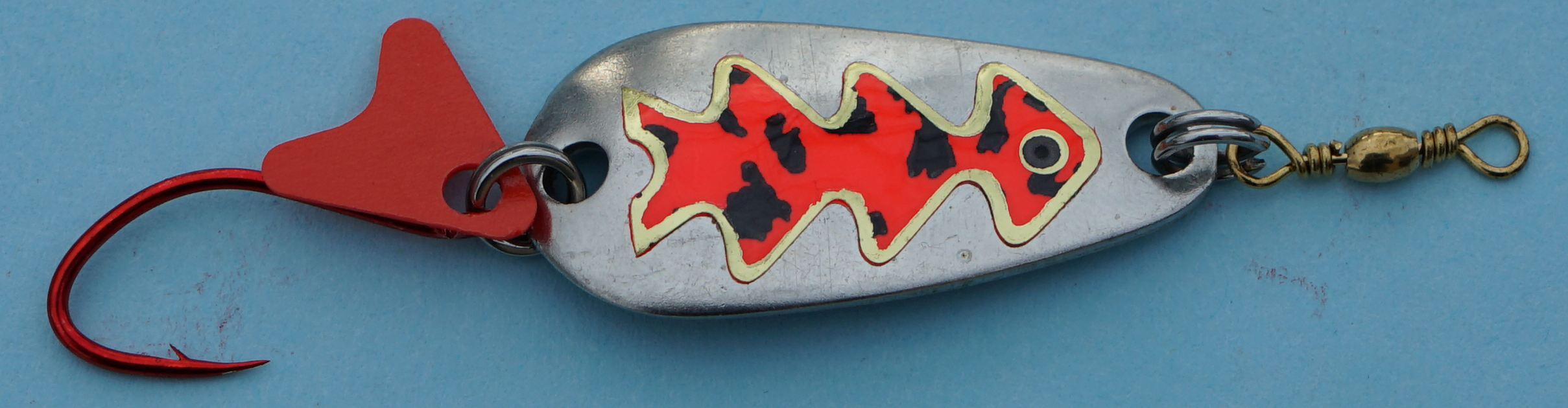 Profi-Spoon aus V2A-Edelstahl mit roten Einzelhaken / Silber mit Reflex-Folie / Rot-Getigert-Dekor / Größe A / 5g / 35mm