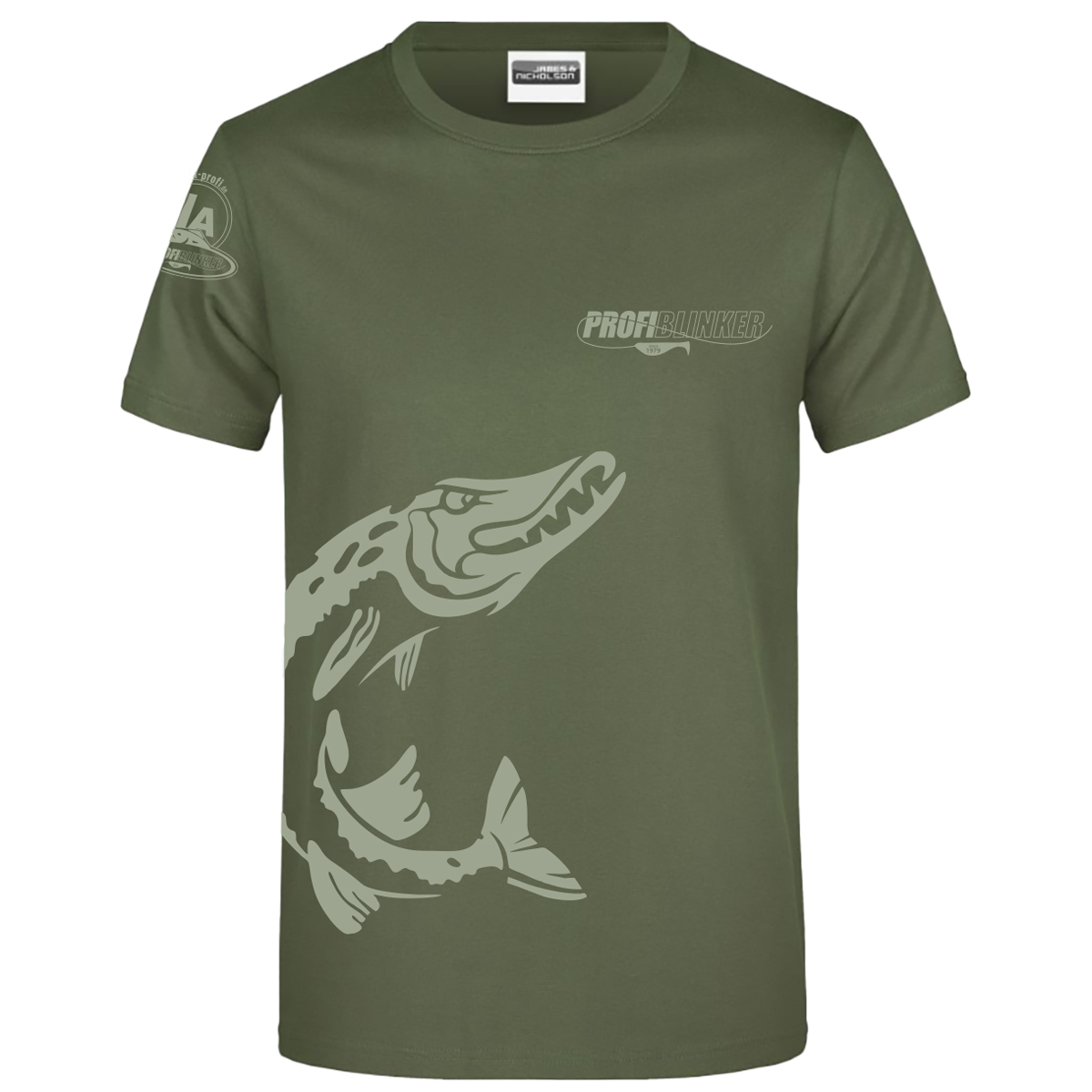 ProfiBlinker Tshirt olive Motiv Hecht Größe L 