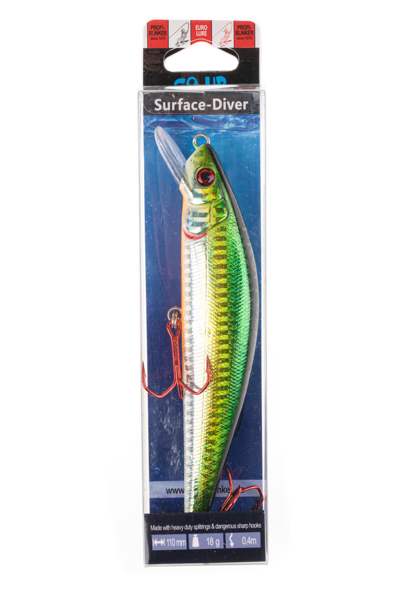 ProfiBlinker Go Up Wobbler (Flachläufer) Silber-Grün / Größe 11cm mit 2 Drillingen