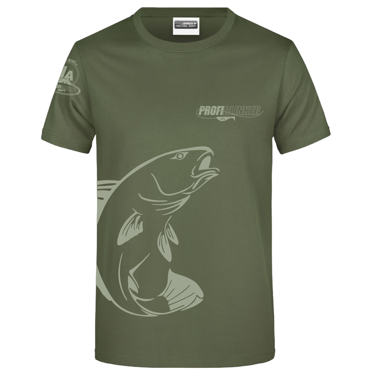 ProfiBlinker Tshirt olive Motiv Forelle Größe 5XL 