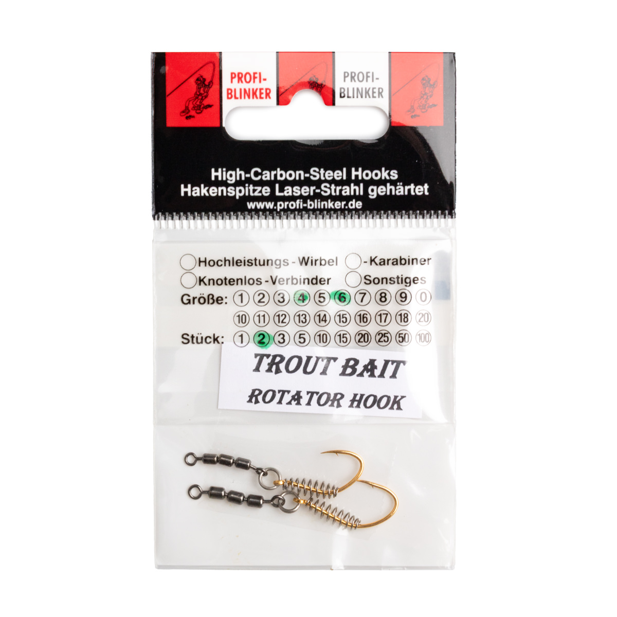 ProfiBlinker Trout Bait Rotator Hooks Antidrall / Wahnsinnshaken mit Teigspirale / Hakengröße 4+6 / Wirbelgröße 14+16 / 2 Stück