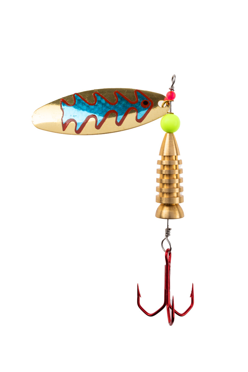 ProfiBlinker Prollex Weitwurf Spinner Oval / Gold mit Hellblau-Metallic-Dekor / Größe 3 / 9g 