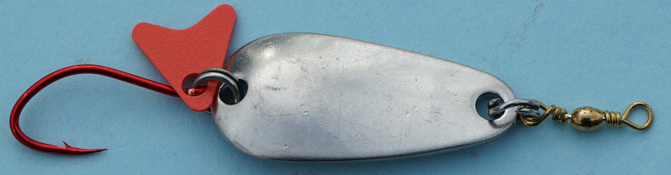 Profi-Spoon aus V2A-Edelstahl mit roten Einzelhaken / Silber-Glatt / Größe A / 5g / 35mm 