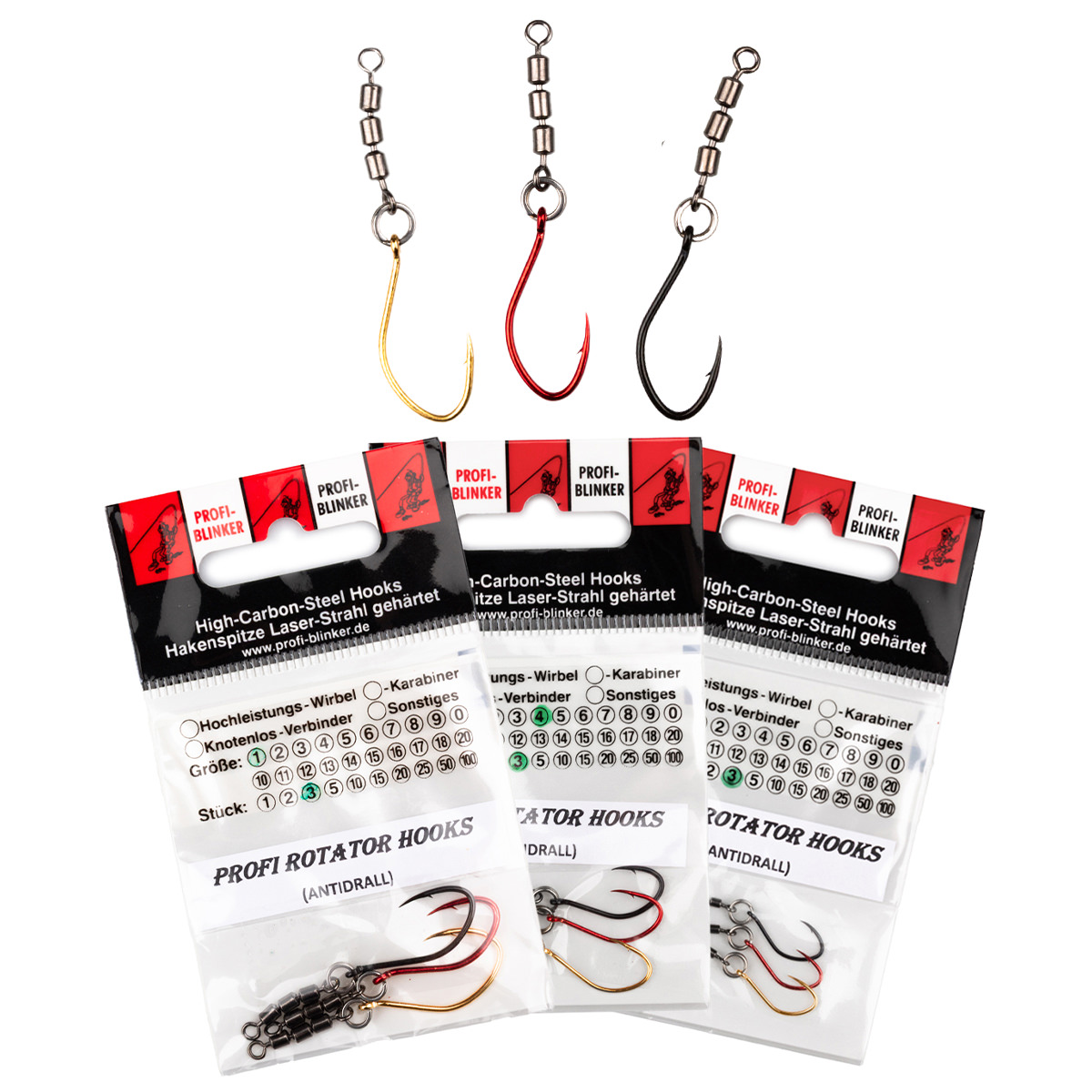 ProfiBlinker Rotator Hooks Antidrall Wahnsinnshaken mit High-Speed Wirbel, 3 Stück 