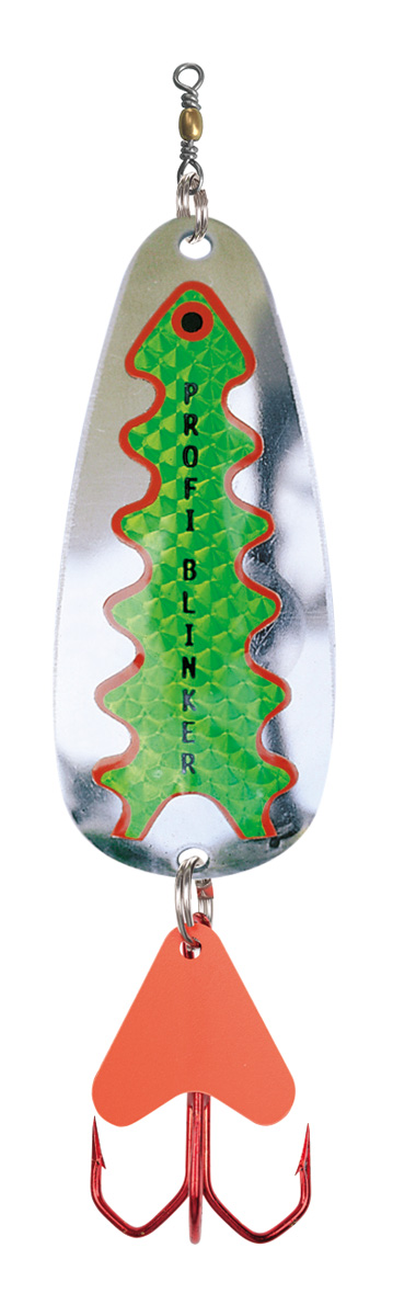 Profiblinker Der Profi-Blinker mit High-Carbon Drilling Silber mit Reflex-Folie / Grün-Metallic-Dekor /Größe D / 22g / 85mm