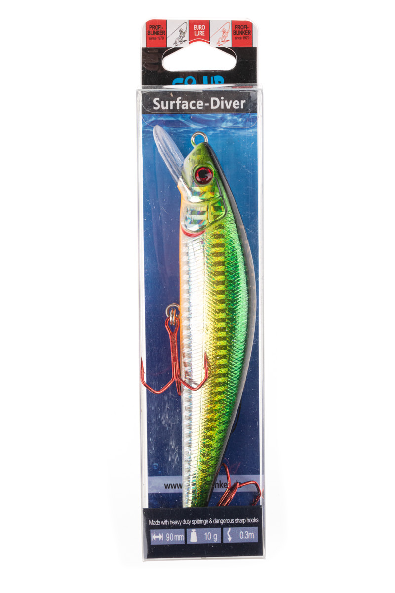 ProfiBlinker Go Up Wobbler (Flachläufer) Silber-Grün / Größe 9cm mit 2 Drillingen