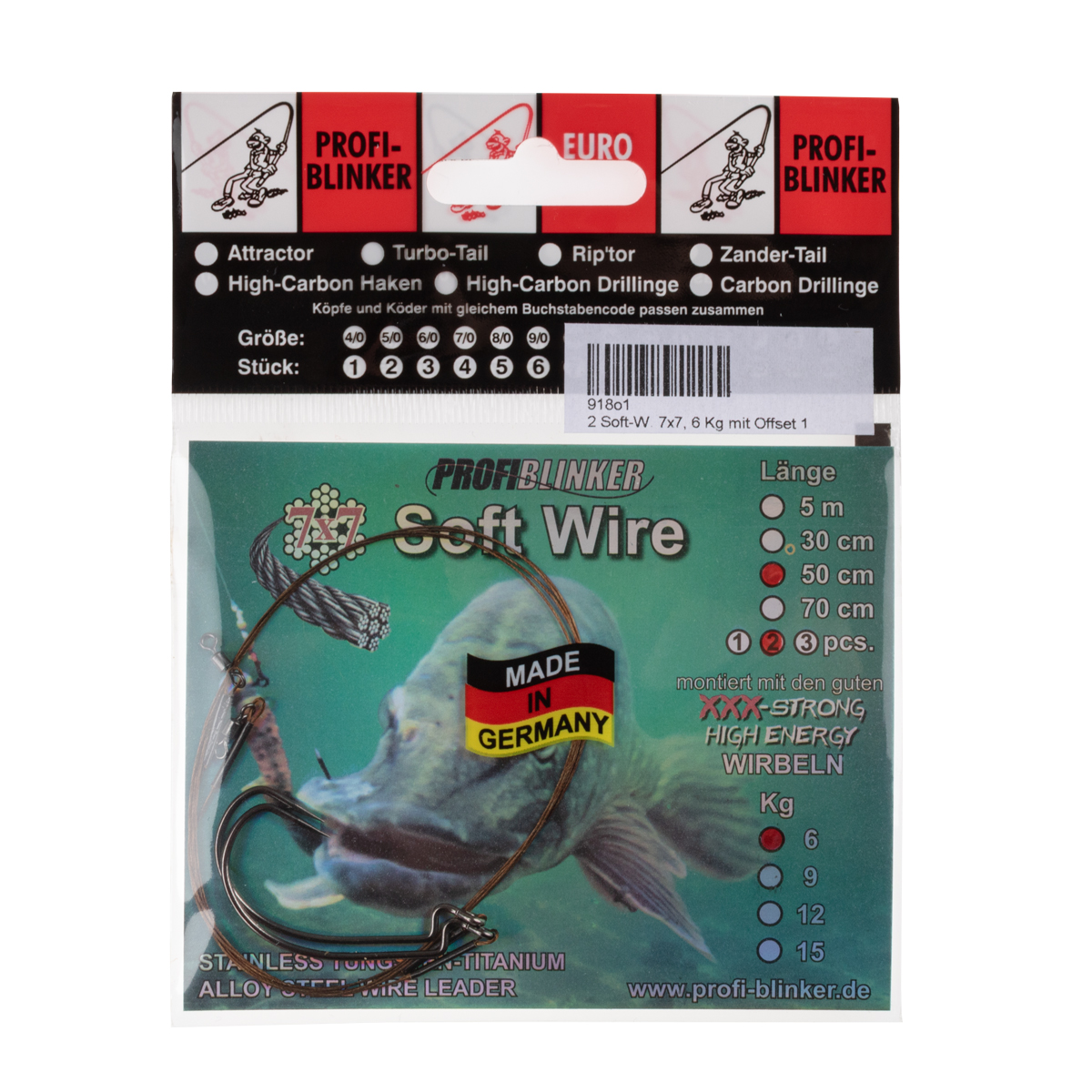 ProfiBlinker Soft-Wire Montage 7x7 mit Offset Haken Größe 1 / 50cm / Tragkraft 6kg / 2er Pack